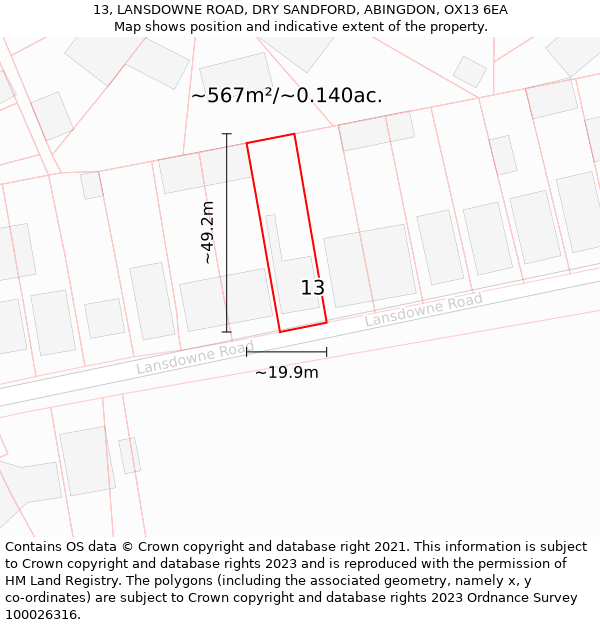 13, LANSDOWNE ROAD, DRY SANDFORD, ABINGDON, OX13 6EA: Plot and title map