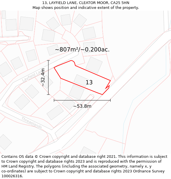 13, LAYFIELD LANE, CLEATOR MOOR, CA25 5HN: Plot and title map