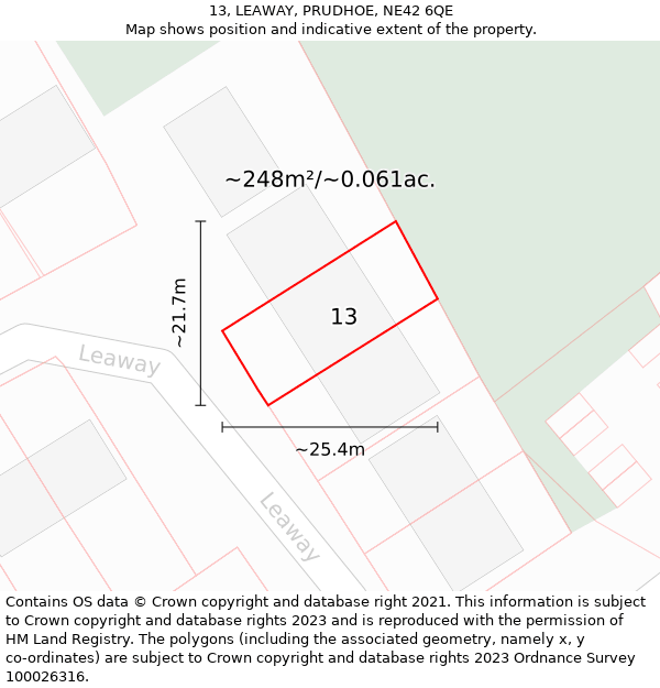 13, LEAWAY, PRUDHOE, NE42 6QE: Plot and title map
