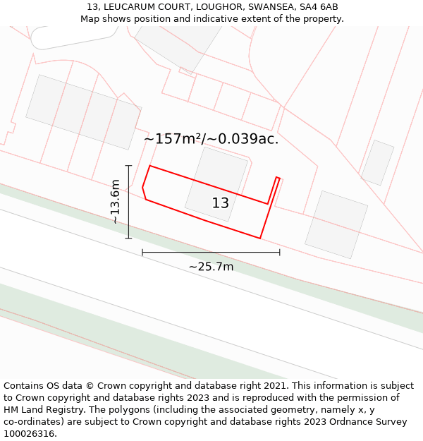 13, LEUCARUM COURT, LOUGHOR, SWANSEA, SA4 6AB: Plot and title map