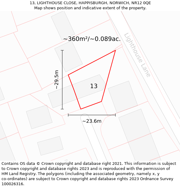 13, LIGHTHOUSE CLOSE, HAPPISBURGH, NORWICH, NR12 0QE: Plot and title map