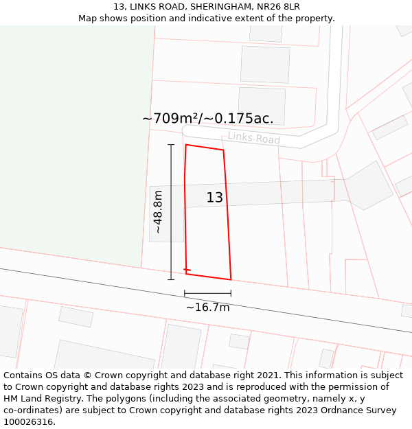 13, LINKS ROAD, SHERINGHAM, NR26 8LR: Plot and title map