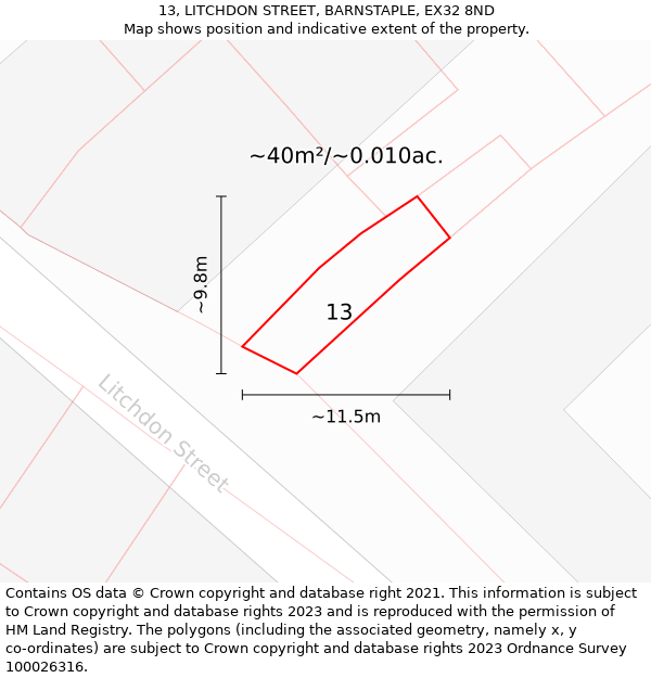 13, LITCHDON STREET, BARNSTAPLE, EX32 8ND: Plot and title map