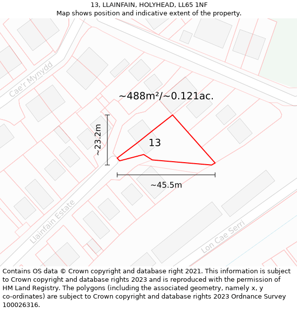 13, LLAINFAIN, HOLYHEAD, LL65 1NF: Plot and title map