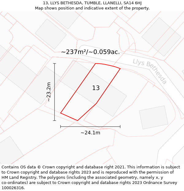 13, LLYS BETHESDA, TUMBLE, LLANELLI, SA14 6HJ: Plot and title map