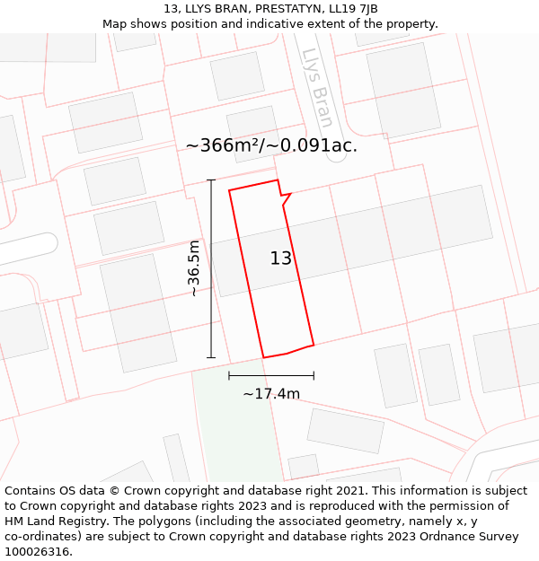 13, LLYS BRAN, PRESTATYN, LL19 7JB: Plot and title map