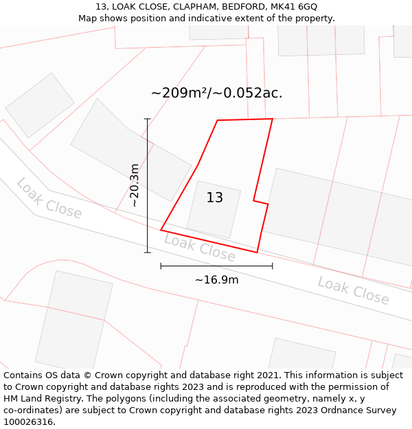 13, LOAK CLOSE, CLAPHAM, BEDFORD, MK41 6GQ: Plot and title map