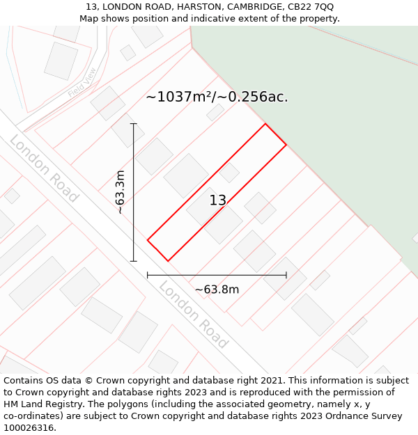 13, LONDON ROAD, HARSTON, CAMBRIDGE, CB22 7QQ: Plot and title map