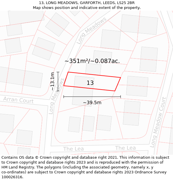 13, LONG MEADOWS, GARFORTH, LEEDS, LS25 2BR: Plot and title map