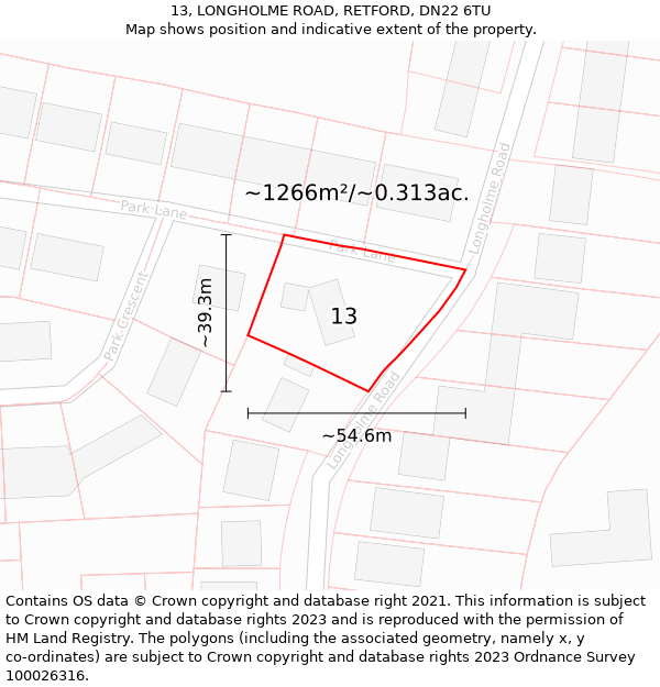 13, LONGHOLME ROAD, RETFORD, DN22 6TU: Plot and title map