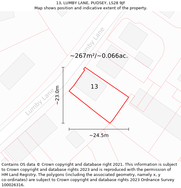 13, LUMBY LANE, PUDSEY, LS28 9JF: Plot and title map