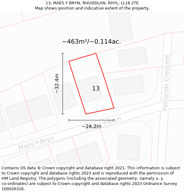 13, MAES Y BRYN, RHUDDLAN, RHYL, LL18 2TE: Plot and title map