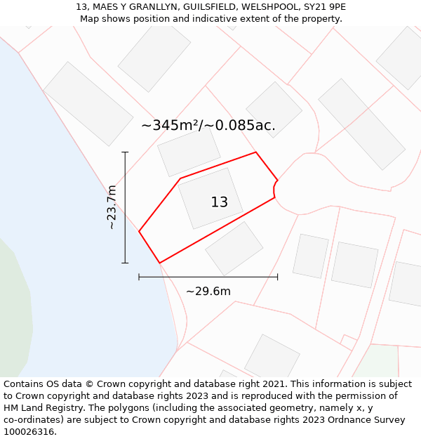 13, MAES Y GRANLLYN, GUILSFIELD, WELSHPOOL, SY21 9PE: Plot and title map