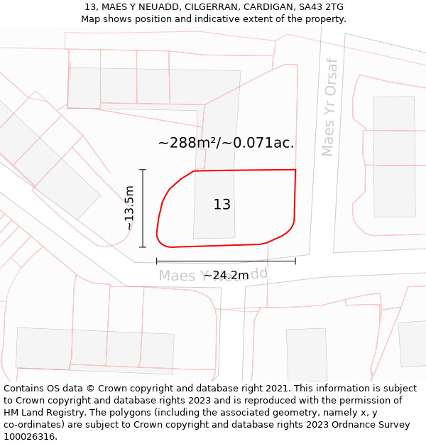 13, MAES Y NEUADD, CILGERRAN, CARDIGAN, SA43 2TG: Plot and title map