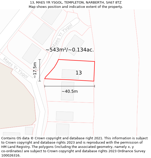 13, MAES YR YSGOL, TEMPLETON, NARBERTH, SA67 8TZ: Plot and title map