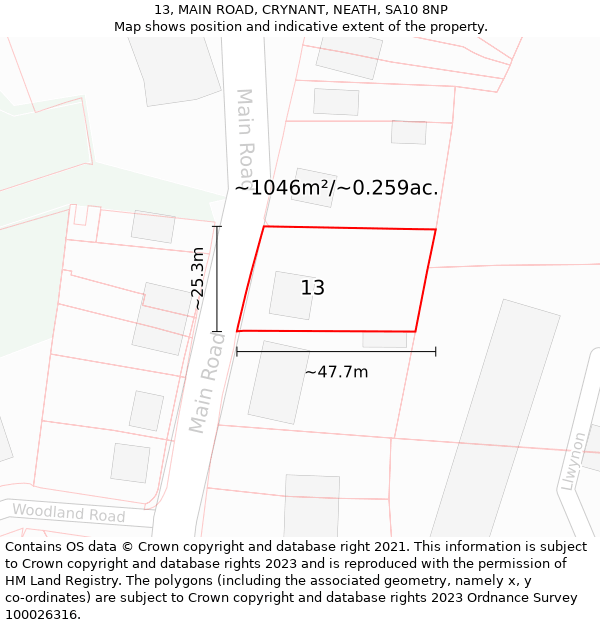 13, MAIN ROAD, CRYNANT, NEATH, SA10 8NP: Plot and title map