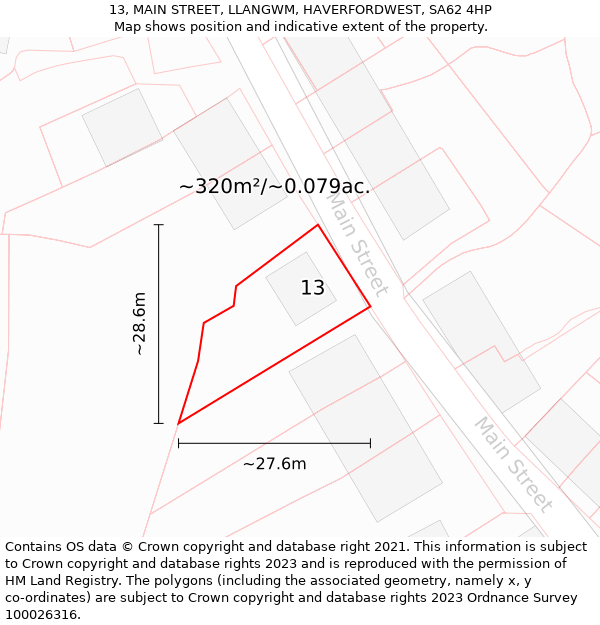 13, MAIN STREET, LLANGWM, HAVERFORDWEST, SA62 4HP: Plot and title map