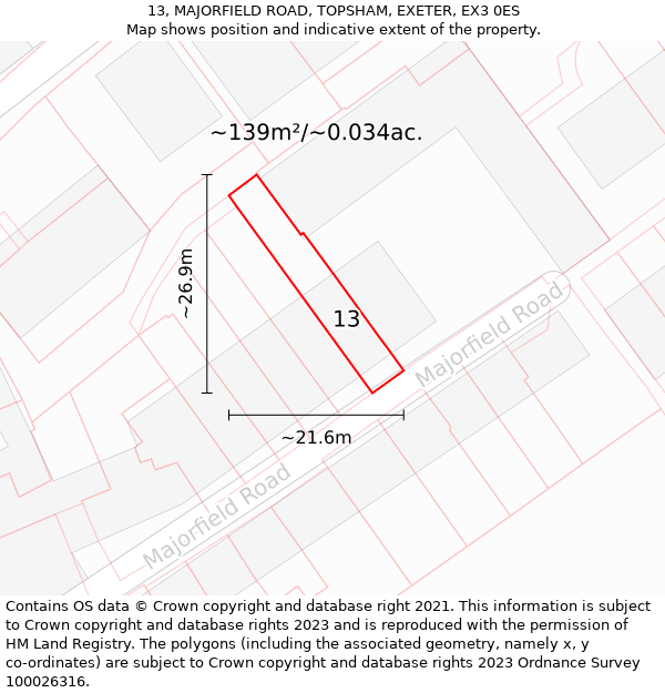 13, MAJORFIELD ROAD, TOPSHAM, EXETER, EX3 0ES: Plot and title map