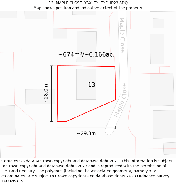 13, MAPLE CLOSE, YAXLEY, EYE, IP23 8DQ: Plot and title map