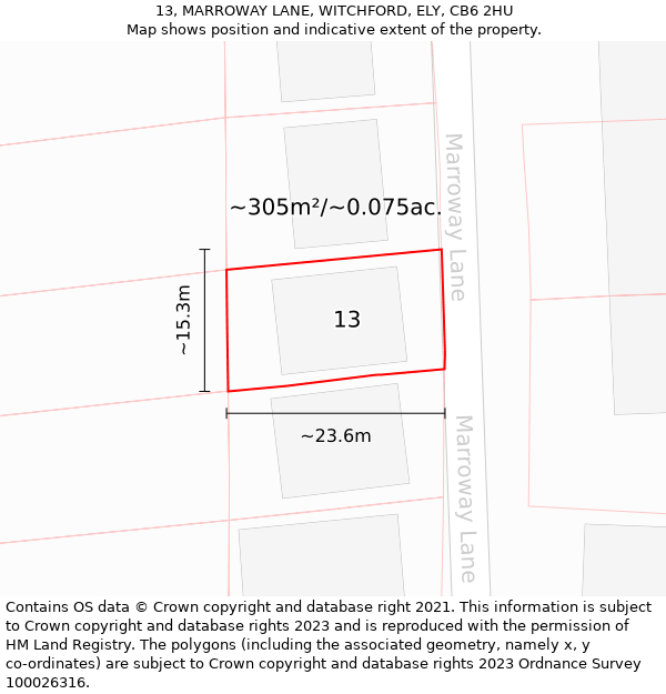 13, MARROWAY LANE, WITCHFORD, ELY, CB6 2HU: Plot and title map