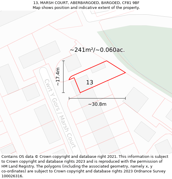 13, MARSH COURT, ABERBARGOED, BARGOED, CF81 9BF: Plot and title map