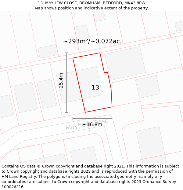 13, MAYHEW CLOSE, BROMHAM, BEDFORD, MK43 8PW: Plot and title map