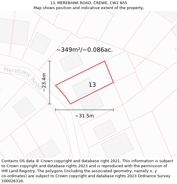 13, MEREBANK ROAD, CREWE, CW2 8AS: Plot and title map