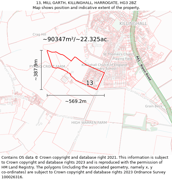 13, MILL GARTH, KILLINGHALL, HARROGATE, HG3 2BZ: Plot and title map