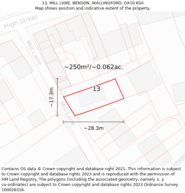 13, MILL LANE, BENSON, WALLINGFORD, OX10 6SA: Plot and title map