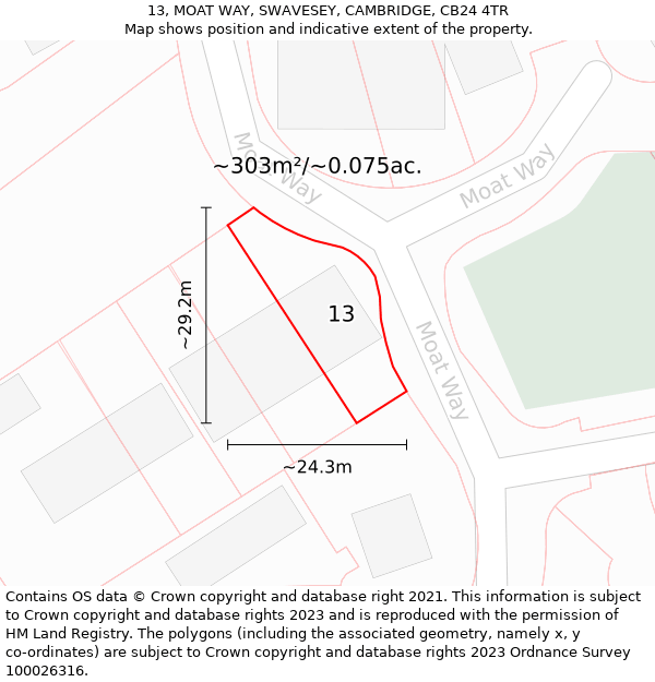 13, MOAT WAY, SWAVESEY, CAMBRIDGE, CB24 4TR: Plot and title map