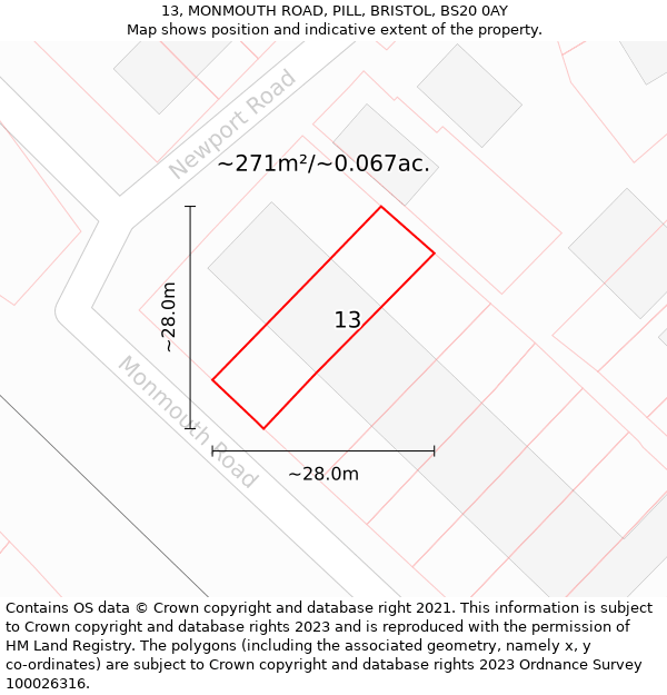 13, MONMOUTH ROAD, PILL, BRISTOL, BS20 0AY: Plot and title map