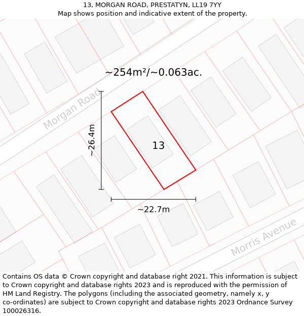 13, MORGAN ROAD, PRESTATYN, LL19 7YY: Plot and title map