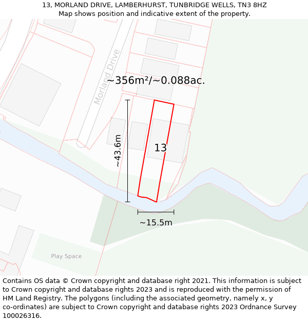 13, MORLAND DRIVE, LAMBERHURST, TUNBRIDGE WELLS, TN3 8HZ: Plot and title map