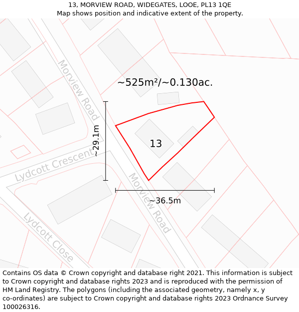 13, MORVIEW ROAD, WIDEGATES, LOOE, PL13 1QE: Plot and title map