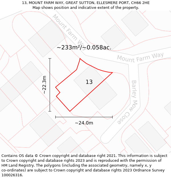 13, MOUNT FARM WAY, GREAT SUTTON, ELLESMERE PORT, CH66 2HE: Plot and title map