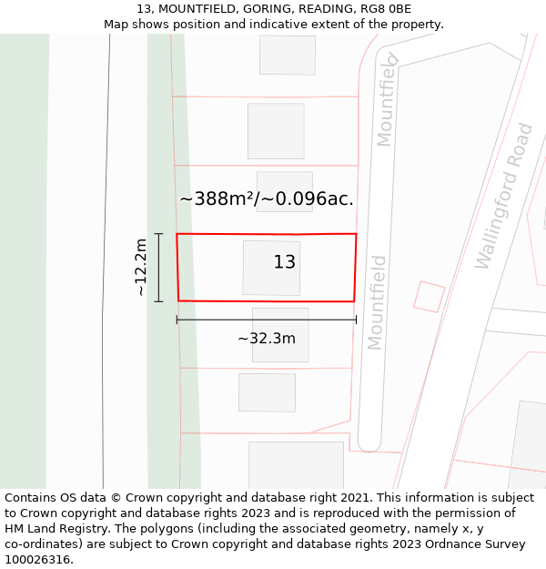 13, MOUNTFIELD, GORING, READING, RG8 0BE: Plot and title map