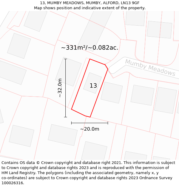 13, MUMBY MEADOWS, MUMBY, ALFORD, LN13 9GF: Plot and title map