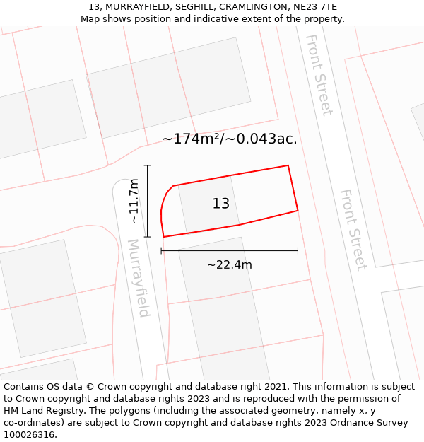 13, MURRAYFIELD, SEGHILL, CRAMLINGTON, NE23 7TE: Plot and title map