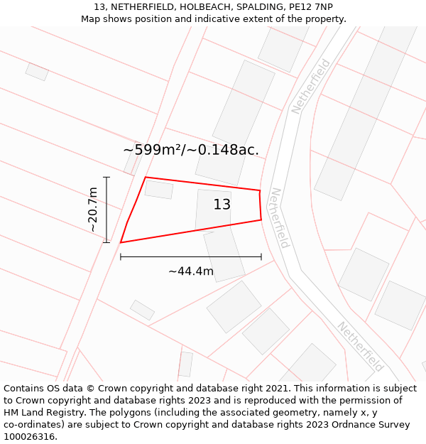 13, NETHERFIELD, HOLBEACH, SPALDING, PE12 7NP: Plot and title map