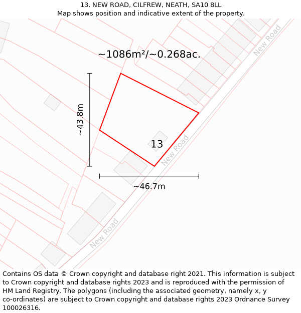 13, NEW ROAD, CILFREW, NEATH, SA10 8LL: Plot and title map