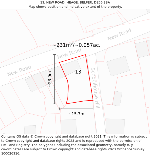 13, NEW ROAD, HEAGE, BELPER, DE56 2BA: Plot and title map