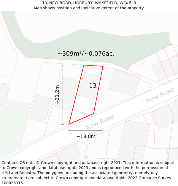 13, NEW ROAD, HORBURY, WAKEFIELD, WF4 5LR: Plot and title map