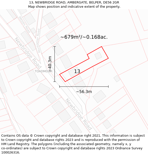 13, NEWBRIDGE ROAD, AMBERGATE, BELPER, DE56 2GR: Plot and title map