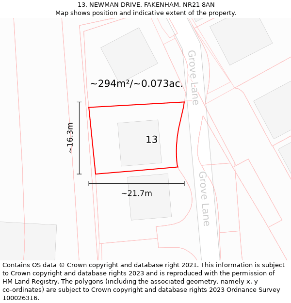 13, NEWMAN DRIVE, FAKENHAM, NR21 8AN: Plot and title map