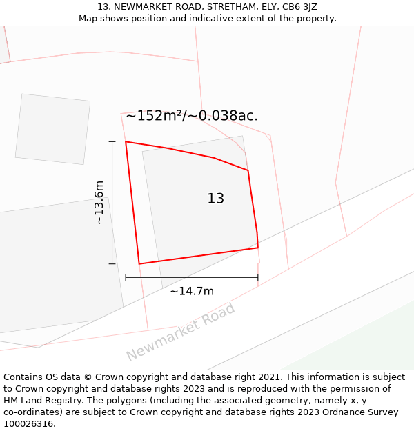 13, NEWMARKET ROAD, STRETHAM, ELY, CB6 3JZ: Plot and title map
