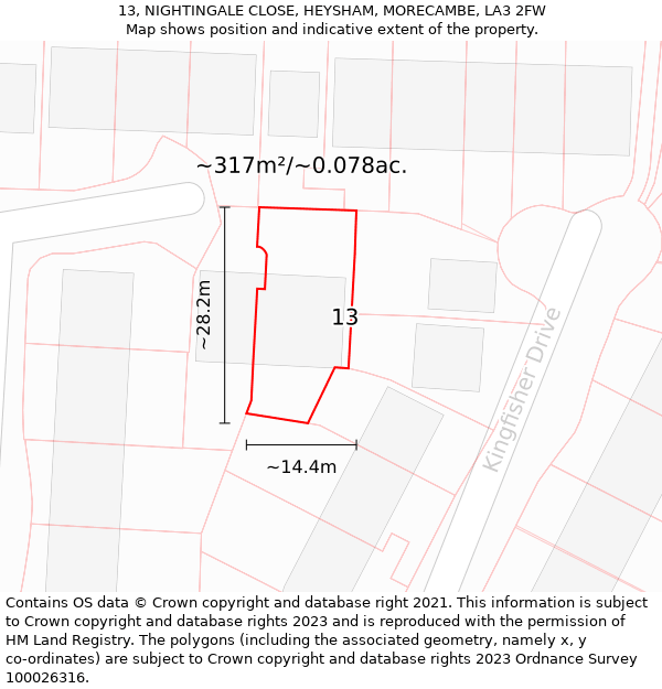 13, NIGHTINGALE CLOSE, HEYSHAM, MORECAMBE, LA3 2FW: Plot and title map