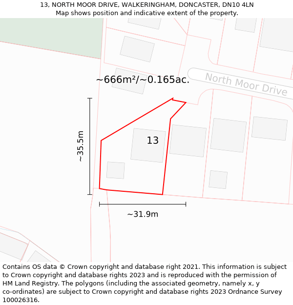 13, NORTH MOOR DRIVE, WALKERINGHAM, DONCASTER, DN10 4LN: Plot and title map