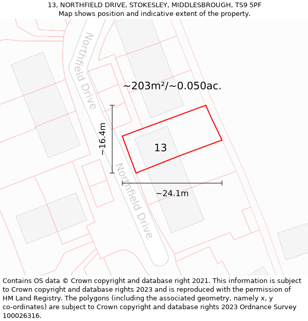 13, NORTHFIELD DRIVE, STOKESLEY, MIDDLESBROUGH, TS9 5PF: Plot and title map