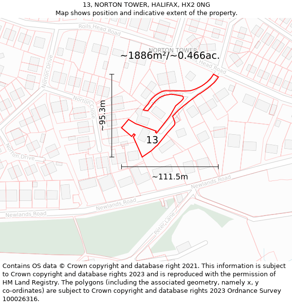 13, NORTON TOWER, HALIFAX, HX2 0NG: Plot and title map