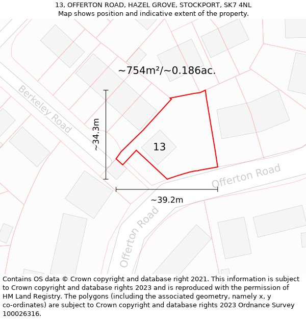 13, OFFERTON ROAD, HAZEL GROVE, STOCKPORT, SK7 4NL: Plot and title map